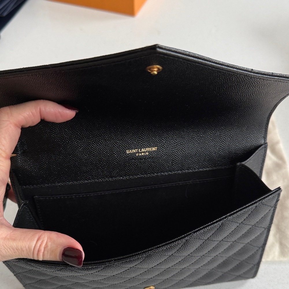 Saint Laurent Black Quilted Clutch with Gold Logo - Picture 5 of 5